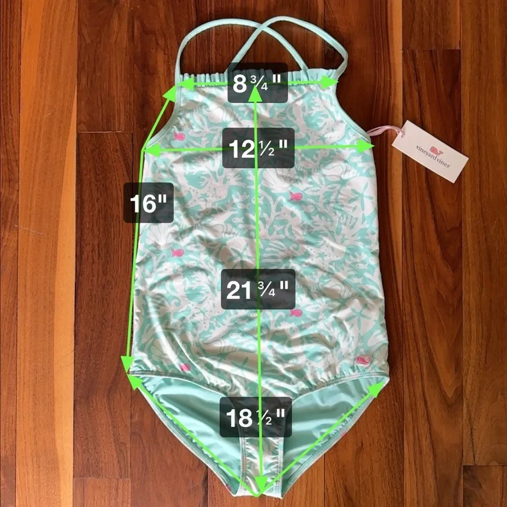 Vineyard Vines One Piece Bathing Suit Sealife Print Sz Large (14) NWT